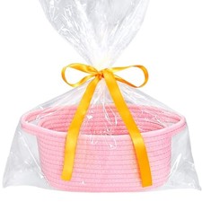 Small Storage Basket, Mini Basket, Cute Tiny Cotton Rope Woven Basket, Pink
