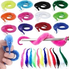 10 Pcs Magic Twisty Worm Wiggly Twisty Fuzzy Worms on a String Magic Worm Toys