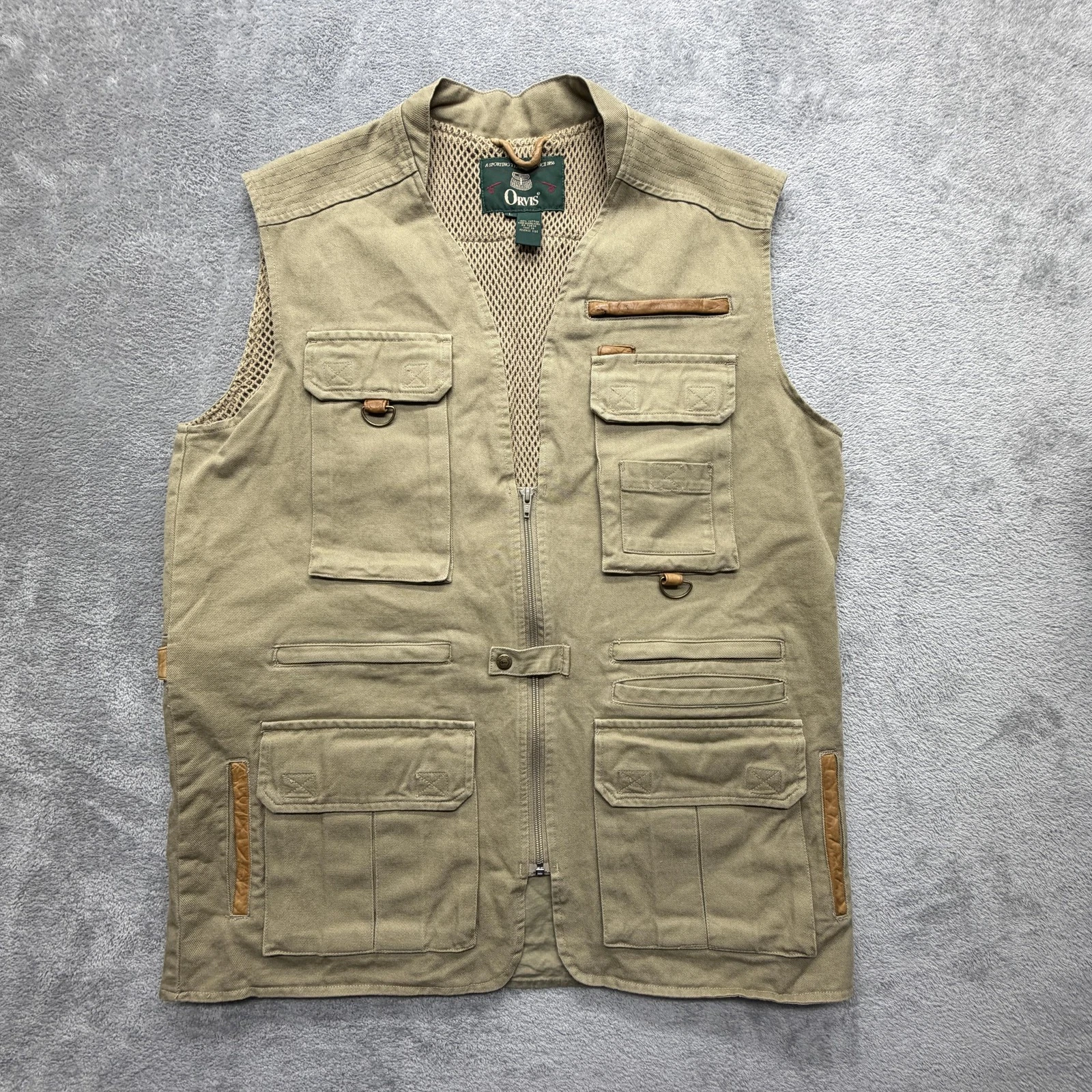 Orvis Vest Mens L Brown Cotton Canvas Fishing Lined Pockets Outdoor Utility