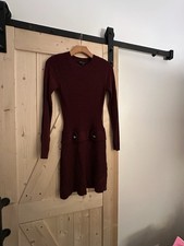 BCX Knit Sweater Dress Burgundy Long Sleeve Short Crew Neck Button XS
