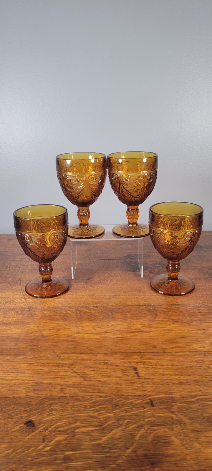 4 Vintage Tiara Indiana Glass Dark Amber Sandwich Goblets Wine Water 5.25
