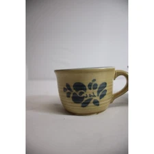 Set of 3 Stoneware Mugs Blue Floral Pattern Rustic Country Kitchenware