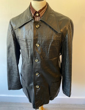 VTG Mens 1970's INDIE/MOD RARE SAFARI RETRO SOFT BLACK LEATHER JACKET BLAZER 44"