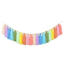 37Inch Pastel Tassel Garland with Wood Bead Tapestry for Bedroom Wall8338