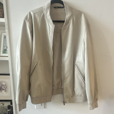 Zara Men s Beige Faux Leather Bomber Jacket F...
