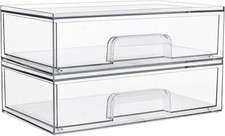 Clear Stackable Storage Drawers 2 Pack Wide Plastic Organizers Clear Pull-Out