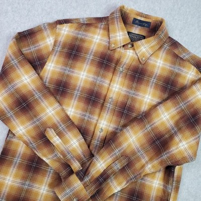 Pendleton Thomas Kay Shirt Mens Small Brown Yellow Plaid Button Down Cotton