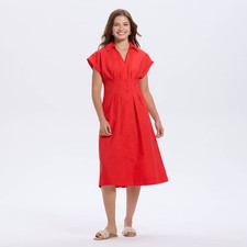 Women Short Sleeve Pleated Midi Shirtdress - A New Day Geranium Red