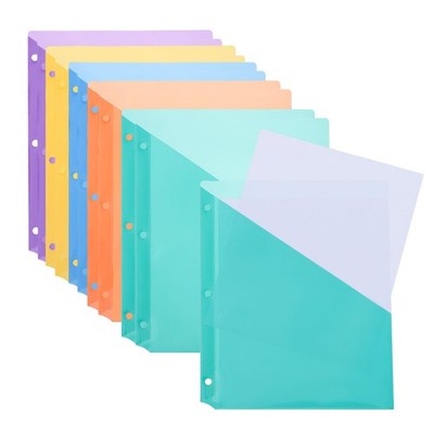 Binder Pocket, 10pcs 3 Hole Punch Pocket Folder Slash File Jacket, 5 Colors