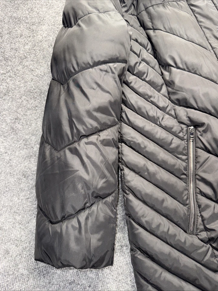 Abrigo Parka London Fog XL Negro Plumón Puffer Piel Sintética Capucha Extraíble Foto 3 de 4