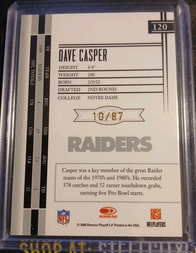 2006 Leaf Limited - Monikers Gold #120 Dave Casper /87 (AU) Oakland Raiders - Image 2 of 2