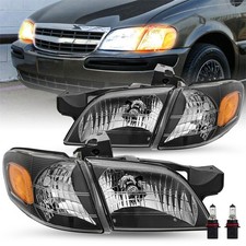 4pcs Headlight Assembly 1997-2005 Venture Silhouette Black Amber Bulbs