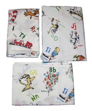 NEW Pottery Barn Kids Dr Seuss Toddler Bed 3 Piece Sheet Set ABC Letters