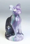Natural Colourful Fluorite Quartz Crystal Stone Carved Egyptian Cat Reiki / Gift