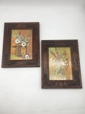Vintage Creative Circle framed embroidery and print finished wall art set of 2
