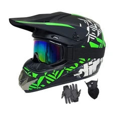  Youth Dirt Bike Helmets DOT Approved Fashion Kids Motocross, ATV, Small Green