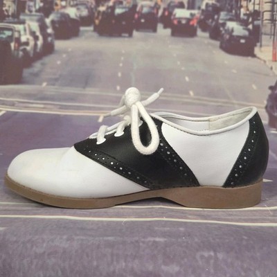 SmartFit Saddle Oxford Dress Shoes Girls Size 1 White & Black 50s Style Uniform
