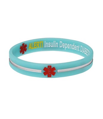 Designer Insulin Dependent Diabetes Turquoise Stripe Medical Alert Bracelet