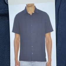 Scotch  Soda Men's L Short Sleeve Button-Down Blue Linen e0219
