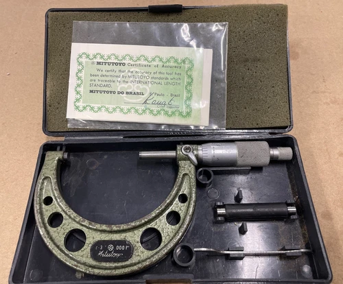 Mitutoyo 103-217 Micrometer , 2-3”, .000 Res, Carbide Faces W/case & Standard
