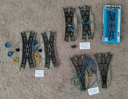Marklin HO M-Track Switches: 2x#5128, 2x#5214, 2x#5207.