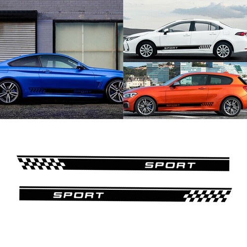 Black Sport Racing Plaid Car Hood Door Fender Skirt Side Strip Decal Sticker - Picture 6 of 12
