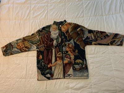 VINTAGE MAXSON TAPESTRY USA COAT JACKET CHRISTMAS SANTA CLAUS ONE SIZE ONSA