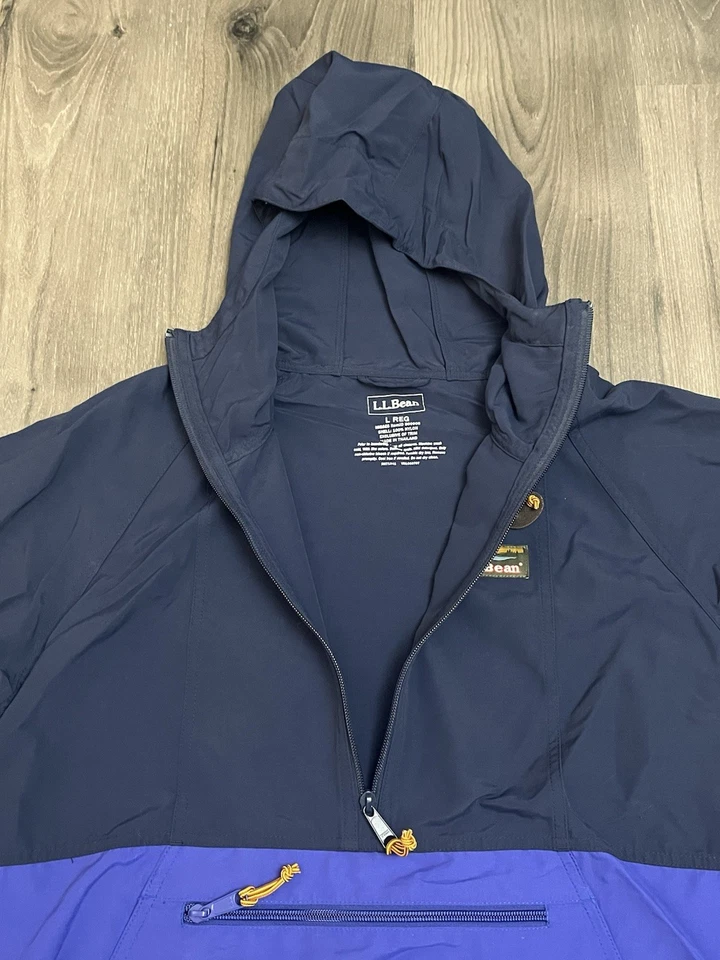 LL Bean Mountain Classic Anorak Jacket Womens L Blue Colorblock Stow Packable - Image 4 of 4