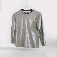 Tommy Hilfiger Boy's Gray Logo V-Neck Sweater Size Small S 8-10 Pullover EUC
