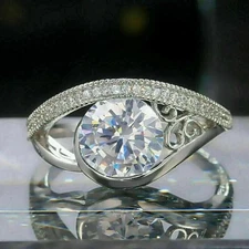 3.10 Ct Round Cut Moissnaite Engagement Ring 14k White Gold Finish