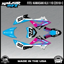 Graphics Kit for  Kawasaki KLX110 KLX110R/RL (2010-2024) Rail - CYAN