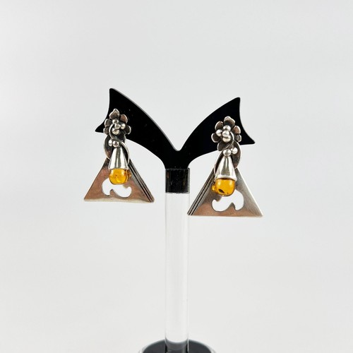 Mine Finds Jay King DTR Sterling Silver Teardrop Amber Floral Triangular Earring - Picture 2 of 6
