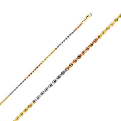 14K Tri Color 2mm Solid Rope DC Chain