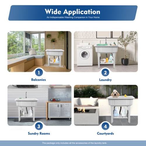 Freestanding Plastic Laundry Sink Set Grey Washing Tool With Faucet Households - Picture 8 of 14
