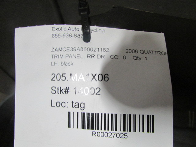 Maserati Quattroporte, LH, Left Rear Door Trim Panel, Black, Used