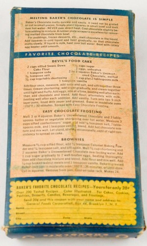 Baker's Chocolate Bar Premium No. 1 Unsweetened Manufactured by Walter Baker Cho - 第 3/3 張圖片