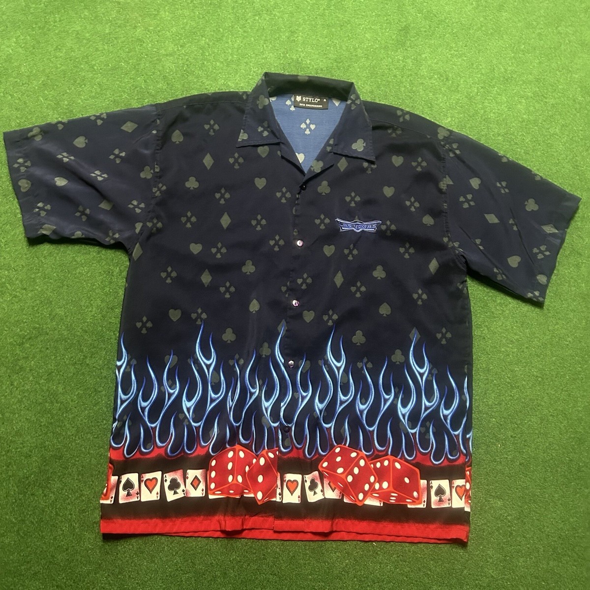 トップス 90s archive asics flame shirt tee y2k Vintage Y2K 2000s Flame Shirt Crazy 90s Streetwear Button