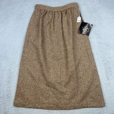 KG Silk Wool Skirt Womens 10 Brown Herringbone Tweed Lined Button Zip USA Made 