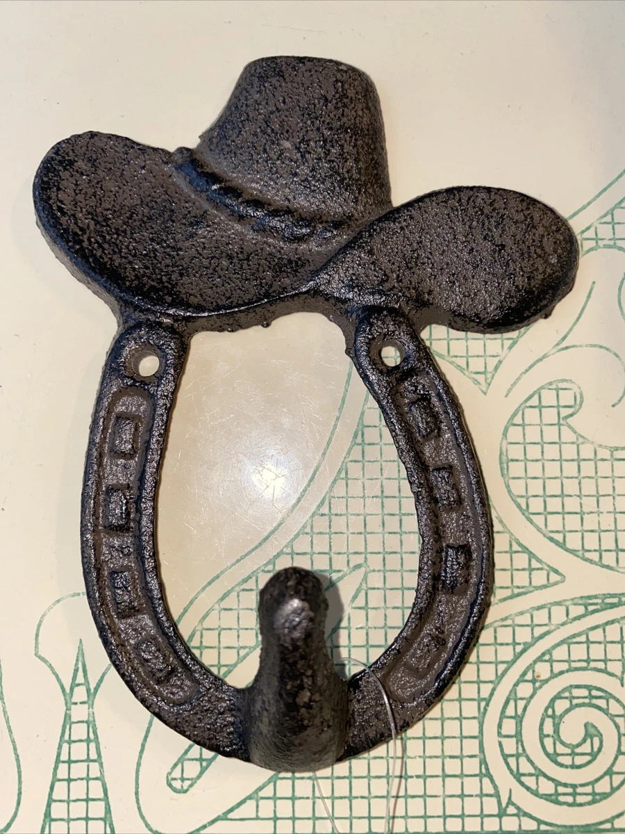 Vintage Look Cast Iron Horse Shoe Cowboy Hat Hook New