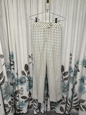 Vintage Casa Di Cole Women  s Pants Ivory Navy Plaid Size 6 Bell Bottom Polyester