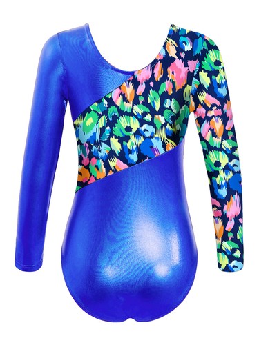 Kids Girls Round Necked Long Sleeved Gymnastics Ballet Dance Leotard Jumpsuit - Picture 25 of 55