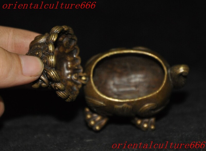 2"China bronze Feng Shui Lucky wealth animal lion Incense burner Censer