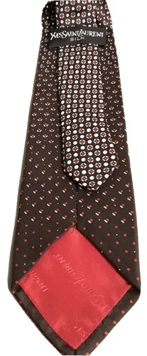 YSL YVES SAINT LAURENT TIE 2¾” Brown w/Red & White Dots 100% Silk Excl’t Cond - Picture 3 of 5