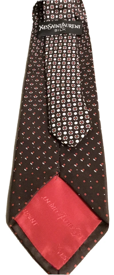 CORBATA YSL YVES SAINT LAURENT 23/4” Marrón con Lunares Rojos y Blancos 100% Seda Excl’t Estado Foto 3 de 4