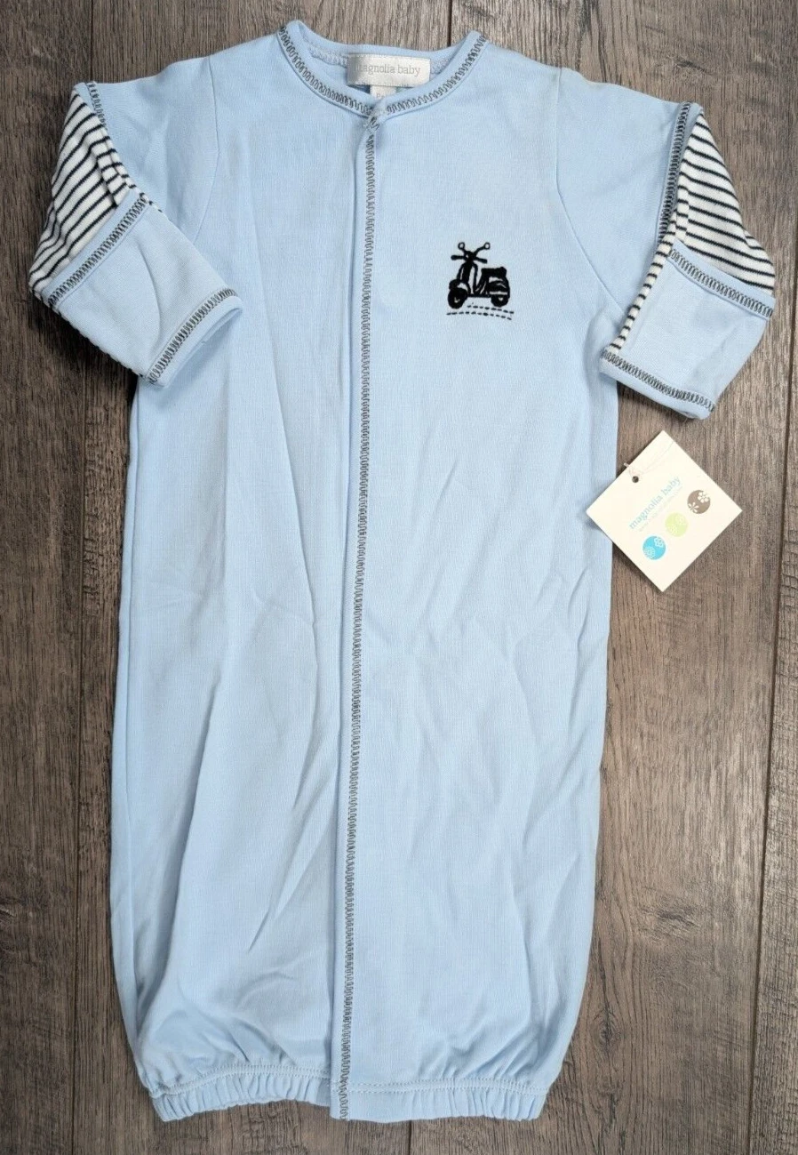Baby Boy Clothes New Magnolia Baby Preemie Blue Scooter Convertible Gown Outfit