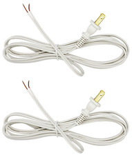White Lamp Cord, 8 Foot Long Replacement Repair Part, 18/2 SPT-1 Wire - 2 Pack