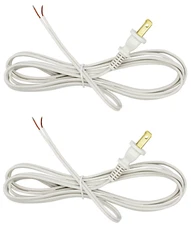 White Lamp Cord, 8 Foot Long Replacement Repair Part, 18/2 SPT-1 Wire - 2 Pack