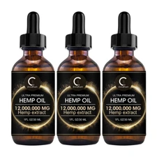 3x Organic Hemp Oil Ultra Premium Cold-Pressed Support Stress Joint Hair Health