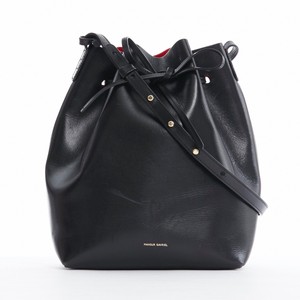 Mansur Gavriel Large Black Leather Flamma Red Drawstring Bucket Bag Image Is Loading Mansur Gavriel Large Black Leather Flamma Red Drawstring