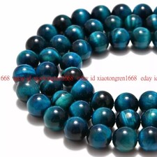Fashion Blue Tiger Eye Smooth Round Loose Beads 6mm 8mm 10mm 12mm 14mm 15"